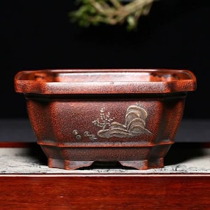 Square cut corner bonsai pot Yixing purple sand pottery retro old style small flower pot succulent planter home decoration potted plant pot