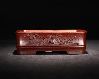 Rechteckige flache Bonsaischale Aufkleber Bambusblatt Blumentöpfe Yixing lila Sand Blumentöpfe Retro Old Style Töpfe Gartenarbeit Bonsaitöpfe