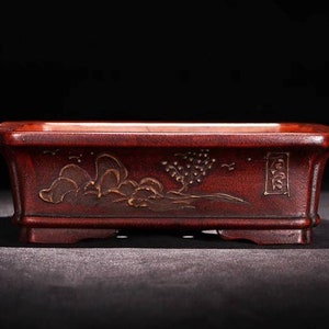 Rectangular corner bonsai pot Yixing purple sand flower pot handmade mud painting old style flower pot green plant exhibition bonsai pot