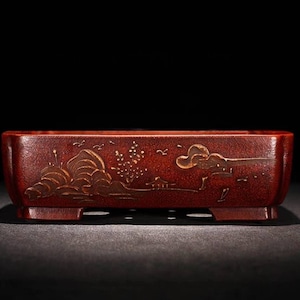 Rectangular bonsai pot Yixing purple sand flower pot retro mud painting old style flower pot green plant exhibition bonsai pot