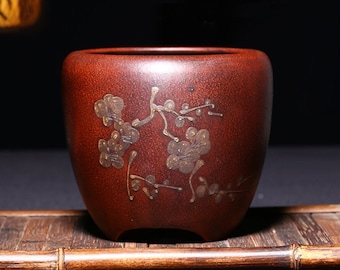 六角盆栽鉢 宜興紫砂植木鉢 シンプルな素焼き レトロ 通気性のある盆栽
