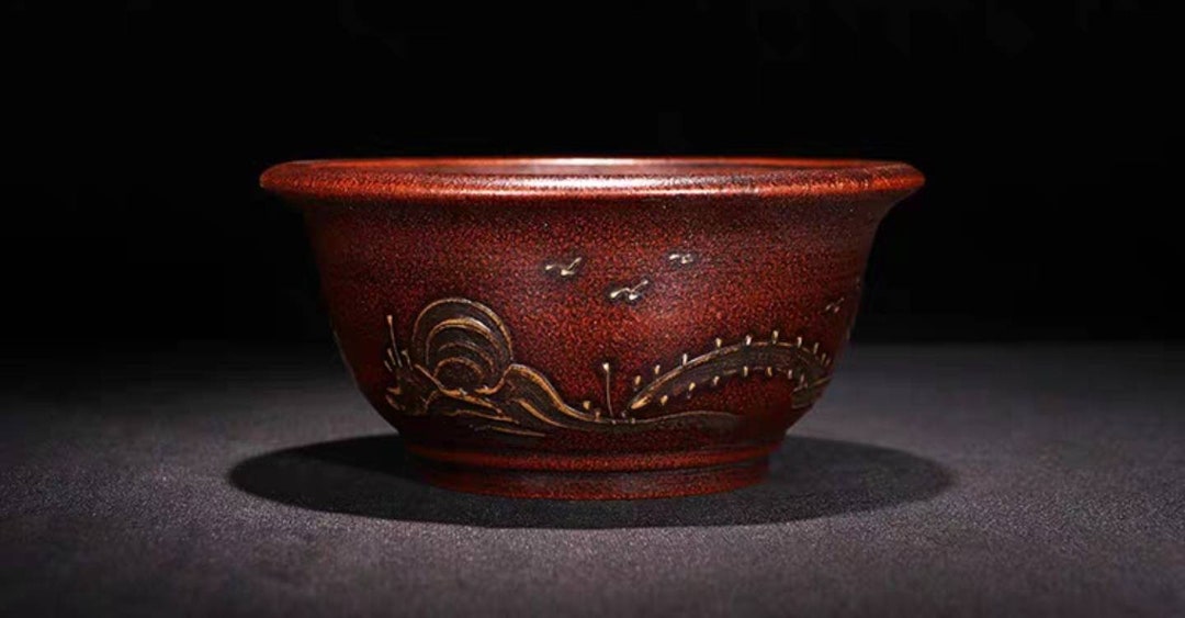 Round Bonsai Pot Yixing Purple Sand Pottery Bonsai Flower Pot Simple