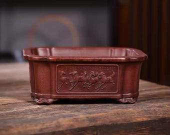 6,9-zoll rechteckiger Bonsaitopf Retro alter Stil Blumentopf Yixing lila Ton Blumentopf Ba Jun Bild Blumentopf Grünpflanze Bonsaitopf