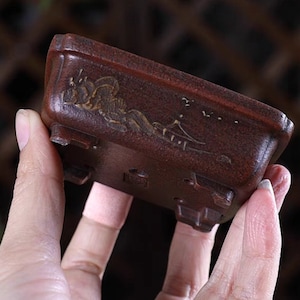 Mini old style rectangular small flower pot handmade clay painted flower pot Yixing purple sand flower pot green plant flower pot