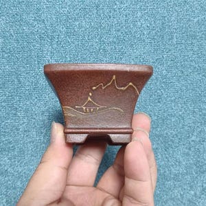 Square mini bonsai pot Yixing purple sand flower pot handmade clay painted landscape calligraphy and painting old style flower pot