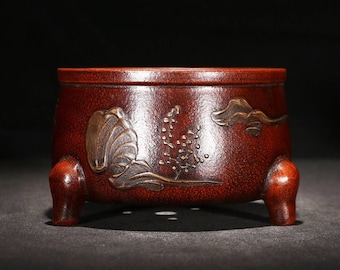 Chinese style bonsai pot round three-legged mini flowerpot retro painting old style bonsai pot succulent planter home decoration
