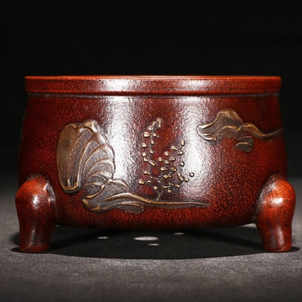 Chinese style bonsai pot round three-legged mini flowerpot retro painting old style bonsai pot succulent planter home decoration