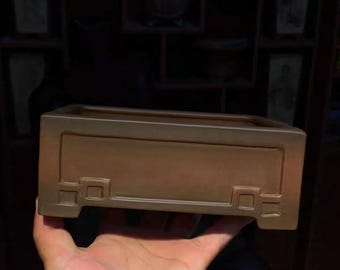 7.5-inch handmade rectangular bonsai pot Yixing purple clay flower pot retro unglazed flower pot Japanese style flower pot exhibition pot