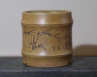 4.5-inch round bamboo joint bonsai pot carved bamboo joint old style flower pot Yixing purple clay flower pot desktop flower pot