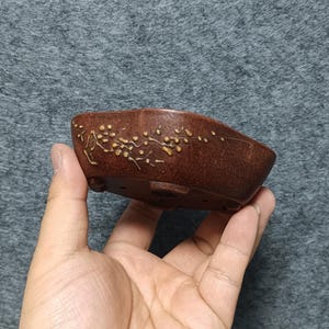 Shallow papaya small shaped bonsai pot retro old style flower pot Yixing purple sand flower pot handmade clay painting calligraphy bonsaipot