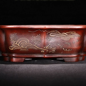 Yixing purple clay pottery handmade flower pot rectangular rhombus bonsai pot simple retro old style painting bonsai pot desktop decoration