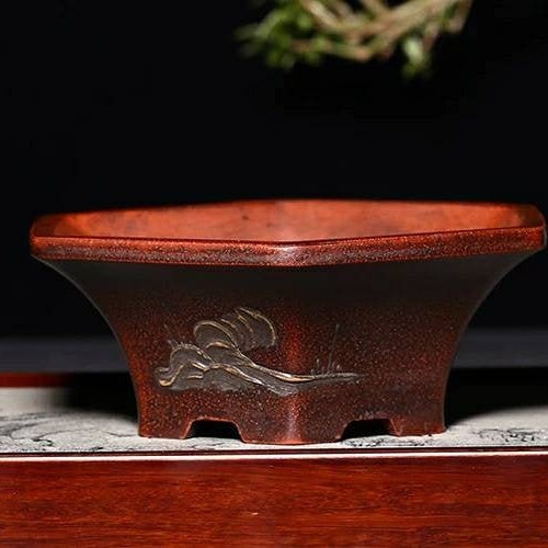 Hexagonal bonsai pot Yixing Zisha pottery retro old style small flower pot succulent planter home decoration potted plant pot