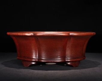 Petal-shaped bonsai pot, retro old style bonsai pot, Yixing purple sand flower pot, green plant exhibition bonsai pot