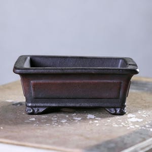 9,5 cm miniatyr rektangulär bonsai-kruka med molnfot, Yixing lila lerkruka, retro oglaserad blomkruka, utställning av gröna växter