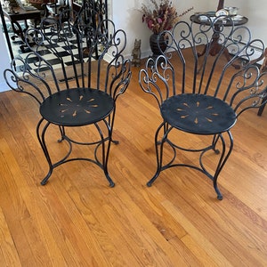 Vintage pair Black Peacock  wrought iron Arm Chairs