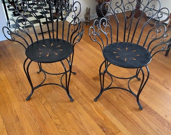 Vintage pair Black Peacock  wrought iron Arm Chairs