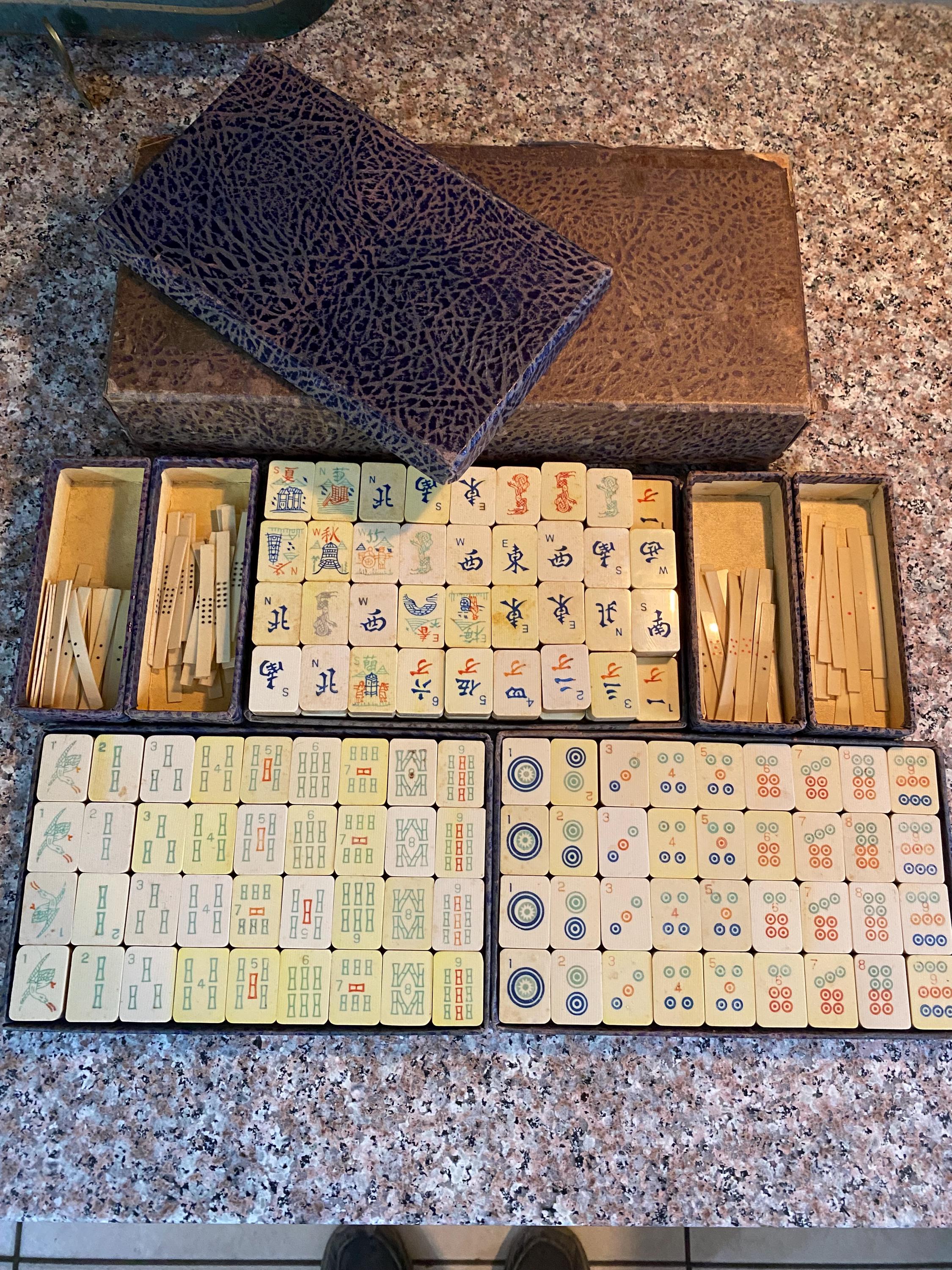 アンティーク麻雀セット オリジナルボックス入り 1920 年代頃