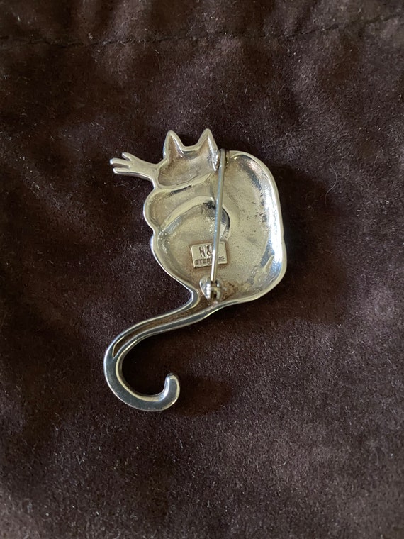 Vintage H and H Sterling Silver Sleeping Cat Broo… - image 4