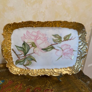 Antique Limoges France hand painted Vanity  Tray