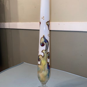 Vintage Murano Glass Tall hand painted Gilt  Bud Vase