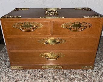 Vintage Wood & Brass ornate Jewel Chest ~ Filled with all kinds of Jewelry!