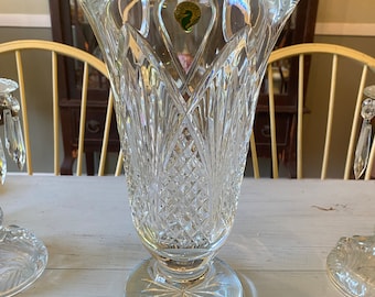 Huge Vintage Waterford Crystal 12” Centerpiece Heavy Footed Signed Vase