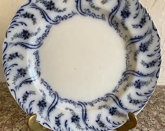 William A. Adderley antique Flow Blue Plate ~ Blue Constance Pattern by W.A. Stanford shire Pottery c. 1880’s