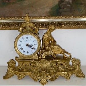 Lancini antique gilt Bronze figural  Italian Mantle Clock ~ Franz Hermle