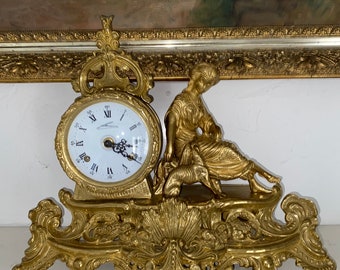 Antike vergoldete Bronze figürliche italienische Kaminuhr ~ Franz Hermle