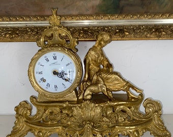 Lancini antique gilt Bronze figural  Italian Mantle Clock ~ Franz Hermle