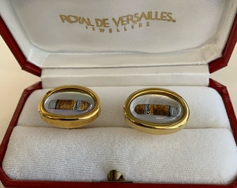 ROYAL DE VERSAILLIES Jewellers pair 18K Gold  mop Custom Cufflinks Cigar Motif ~ New in Box