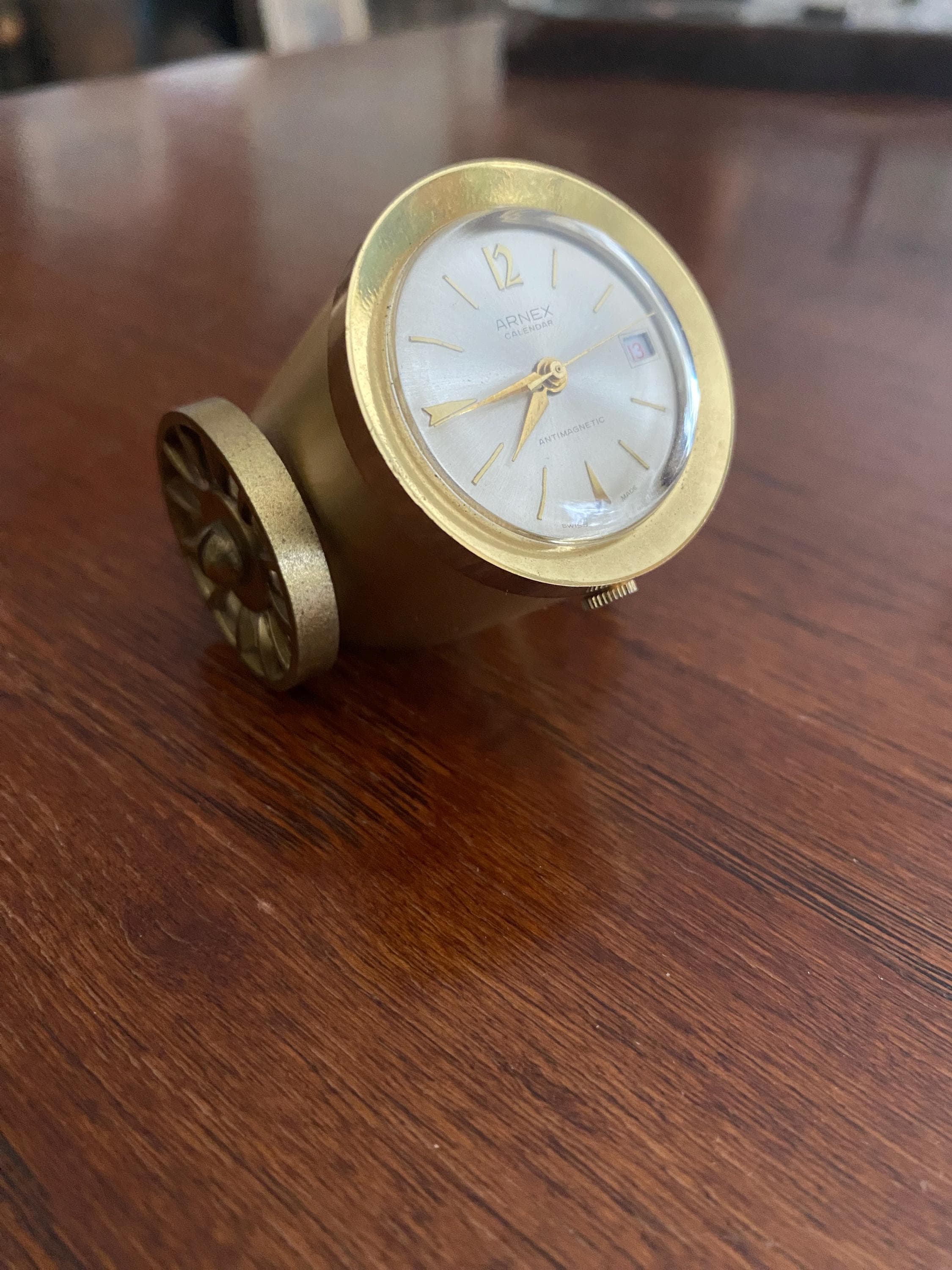 Vintage ARNEX Calendar Mid Century Swiss Made Solid Brass Cannon