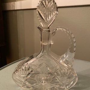 Vintage Large Cut Crystal Handle Stopper Pitcher