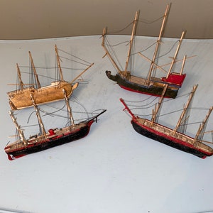 Vintage Miniature wood Model Schooner Ship ~ Lot of 4