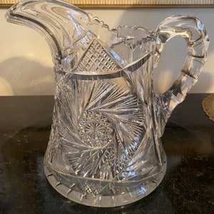 Superb American Brilliant cut Glass antique Pitcher c. 1900  Ewer Water Beverage Elegant Cut