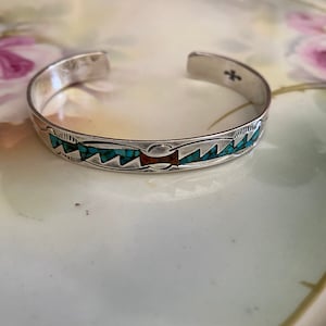 Vintage Navajo Sterling Silber Türkis Koralle Armreif