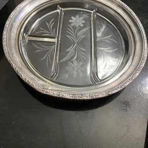 Antique Cut Glass Sterling Silver divided Platter Tray
