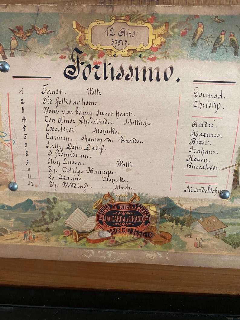 Jaccard Du Grand St. Croix Suisse 12 Airs Fortissimo Cylinder Music Box
