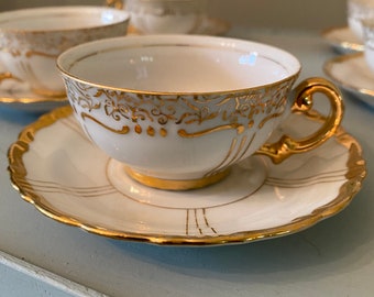 Noritake China Hand Painted Gilt Demitasse Cup & Saucer Set of 8