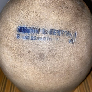 Rare!   19th Century Norton & Fenton antique Stoneware crock Whiskey Jug~ East Bennington, Vt.