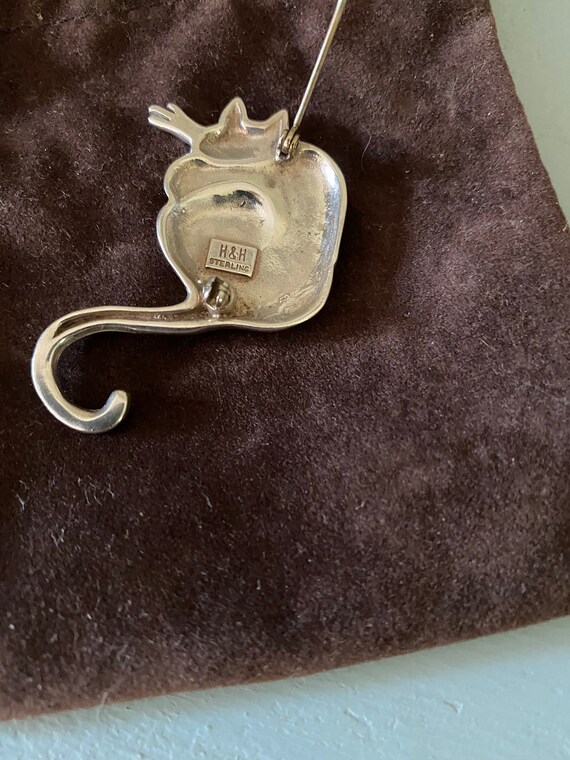 Vintage H and H Sterling Silver Sleeping Cat Broo… - image 5