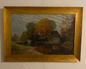 Antique signed Oil on Canvas Landscape Painting