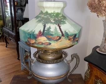 Antique PARKER converted electrified Ornate Glass  hand painted Shade Lamp