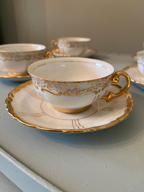 Noritake China Hand Painted Gilt Demitasse Cup & Saucer Set of 8