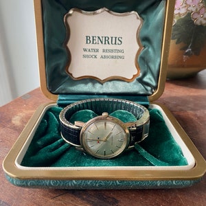 Vintage Benrus Swiss  20 Micron Gold Electroplated 21 jewels  Series # 301 Wristwatch in Case ~ Shock Absorbing & Water Resisting