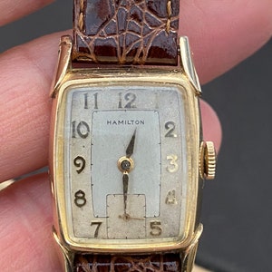 Vintage Hamilton 10k Gold Filled  Tonneau Shape  Art Deco Wrist Watch c. 1940's