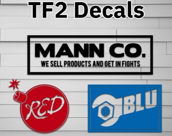TF2 Mann Co. Vinyl Decal (Sticker, Car laptop window tumbler water bottle) video game red blue team fortress