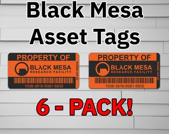 Zwarte Mesa Asset Tags (Vinyl Decal Sticker, Auto laptop venster tuimelaar waterfles) video game halfwaardetijd diafragma labs