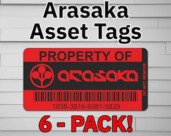 Arasaka Asset Tags (Vinyl Decal Sticker, Car laptop window tumbler water bottle) video game Cyberpunk