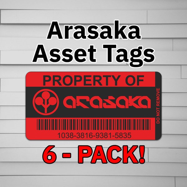 Arasaka Asset Tags (Vinyl Decal Sticker, Car laptop window tumbler water bottle) video game Cyberpunk
